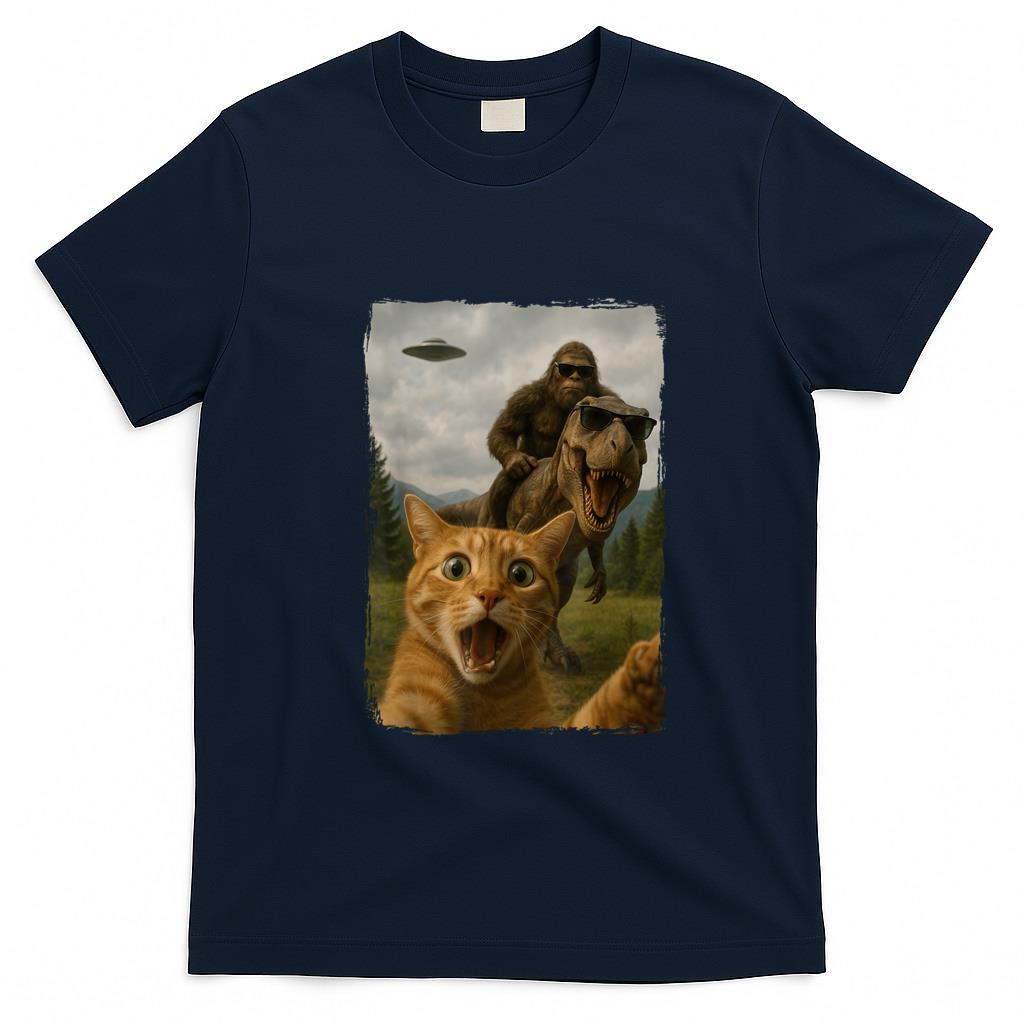 Funny Tees - Cat T-Rex Bigfoot Ufo Selfie Men Women T-Shirt