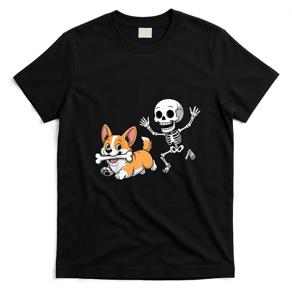Pet Mom Halloween Shirt - Funny Skeleton Chasing Corgi Halloween Dog Mom Pet Lover Raglan Baseball Tee