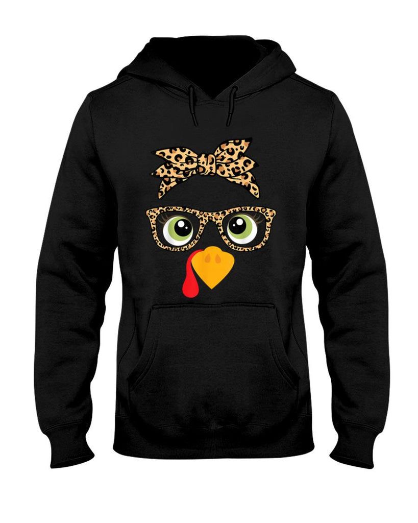 Thanksgiving Turkey Face Leopard Print Glasses Women Girls T-Shirt