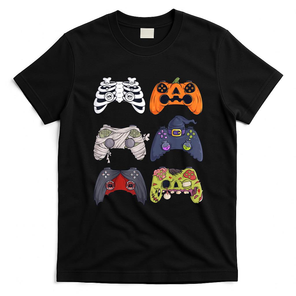 Halloween Shirt - Halloween Skeleton Zombie Gaming Controllers Mummy Boys Kids T-Shirt