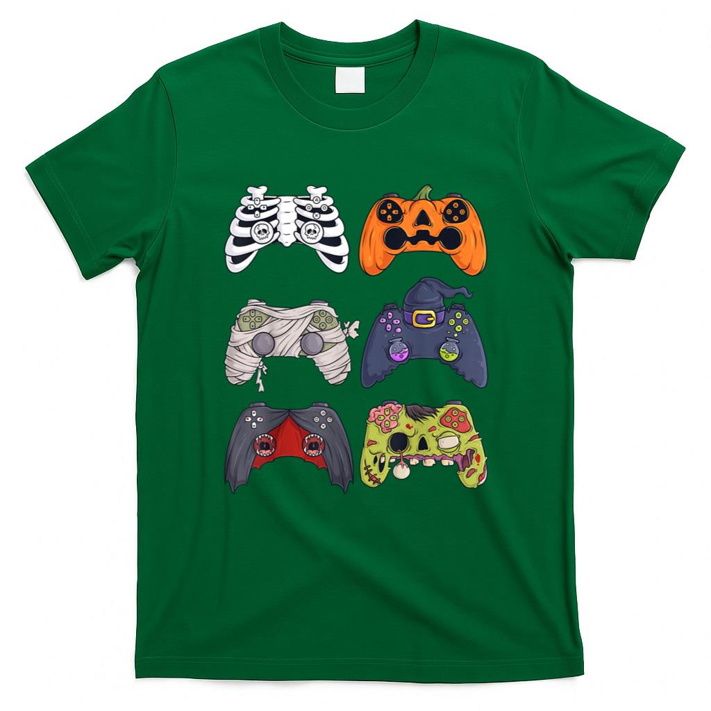 Halloween Shirt - Halloween Skeleton Zombie Gaming Controllers Mummy Boys Kids T-Shirt
