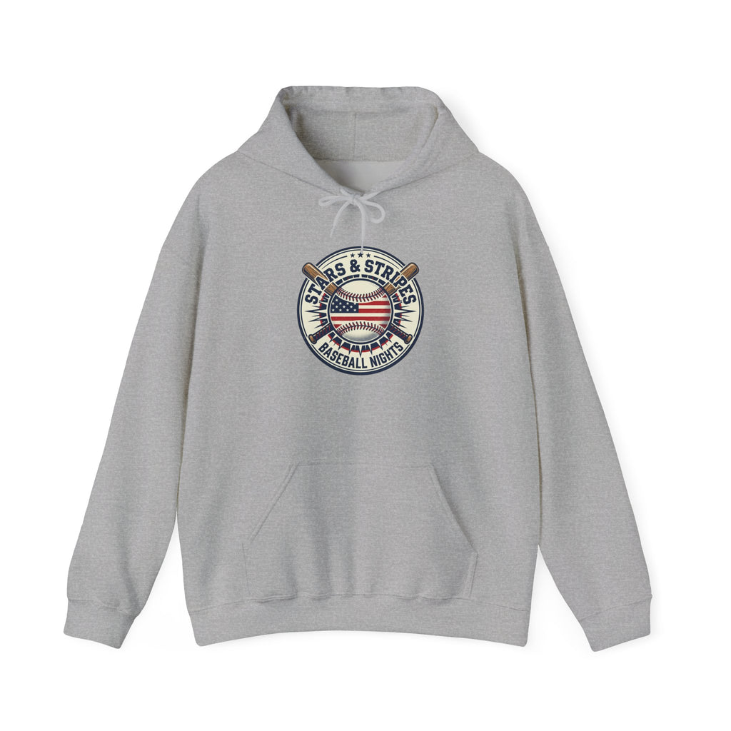 Stars & Stripes Baseball Hoodie | Patriotic Baseball Graphic, Vintage Ballpark Aesthetic
