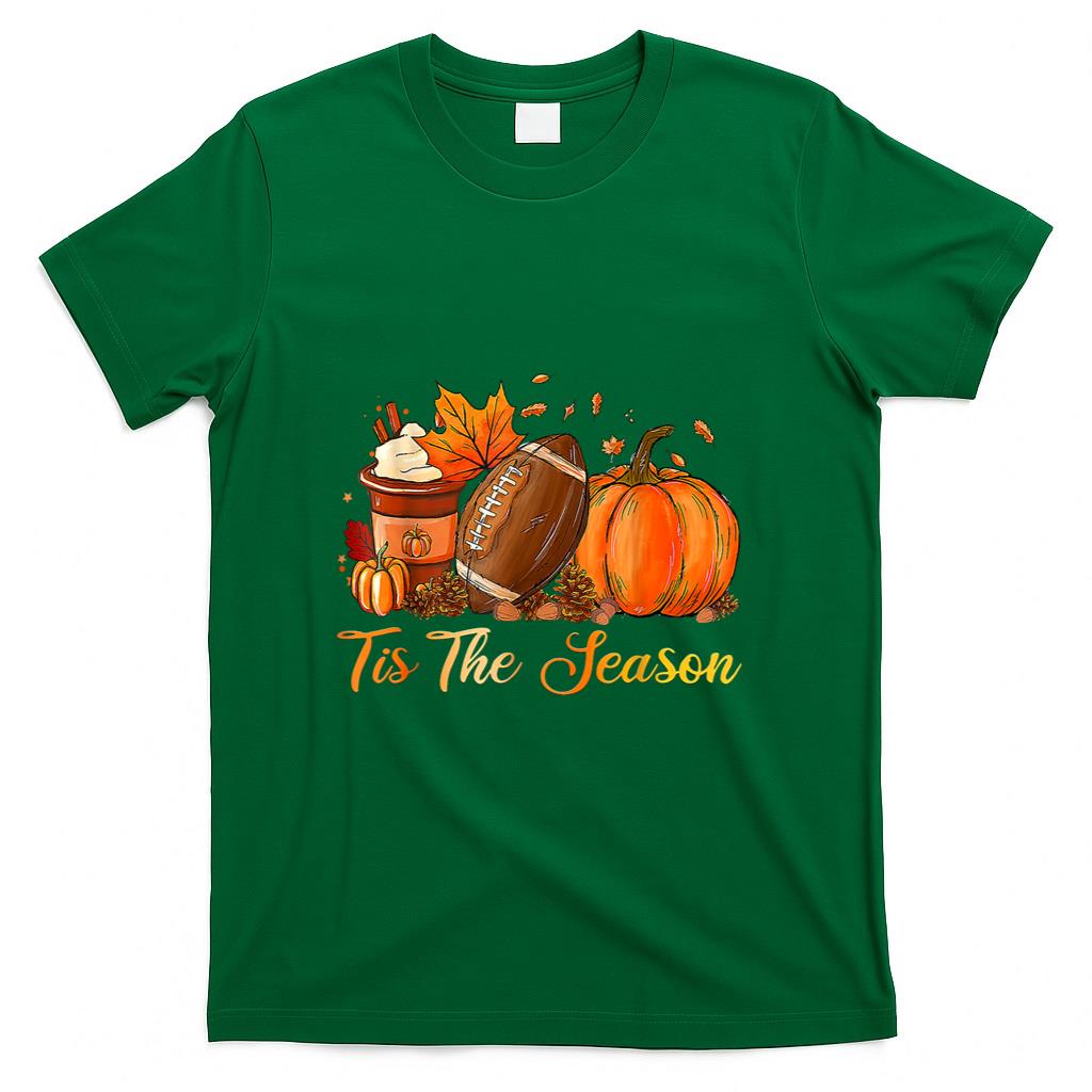 Pumpkin Spice Football Tis The Season Fall Thanksgiving T-Shirt