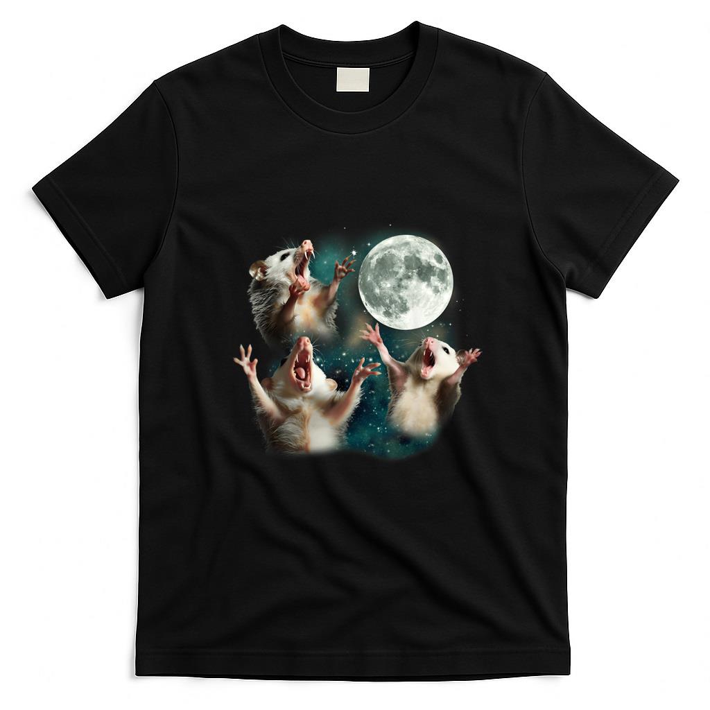 Funny Tees - Three Possum Moon  3 Opossum Funny Weird Cursed Meme T-Shirt