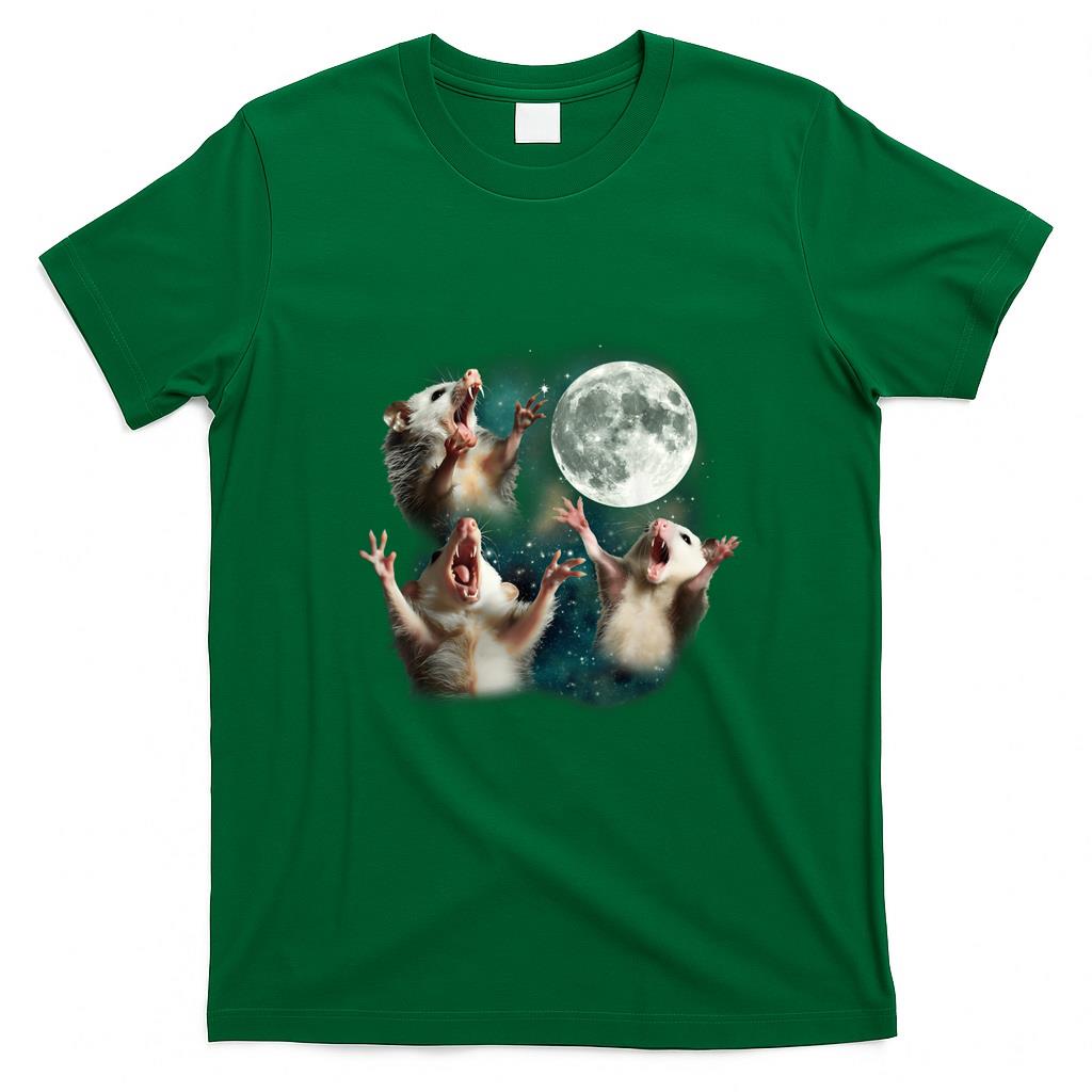 Funny Tees - Three Possum Moon  3 Opossum Funny Weird Cursed Meme T-Shirt