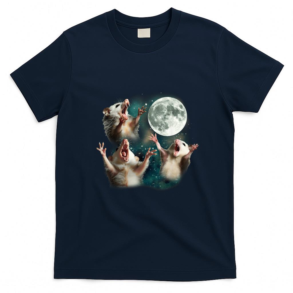Funny Tees - Three Possum Moon  3 Opossum Funny Weird Cursed Meme T-Shirt
