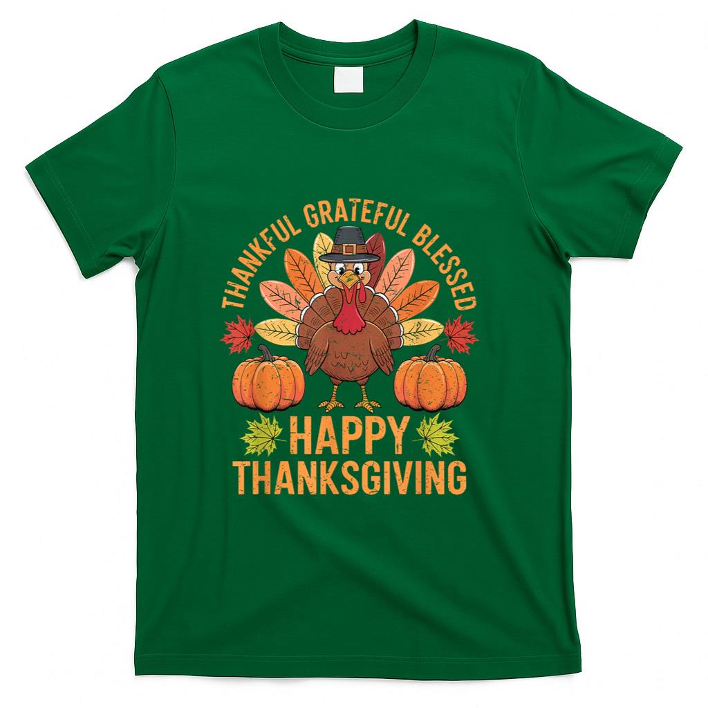 Thankful Grateful Blessed Turkey Women Happy Thanksgiving T-Shirt
