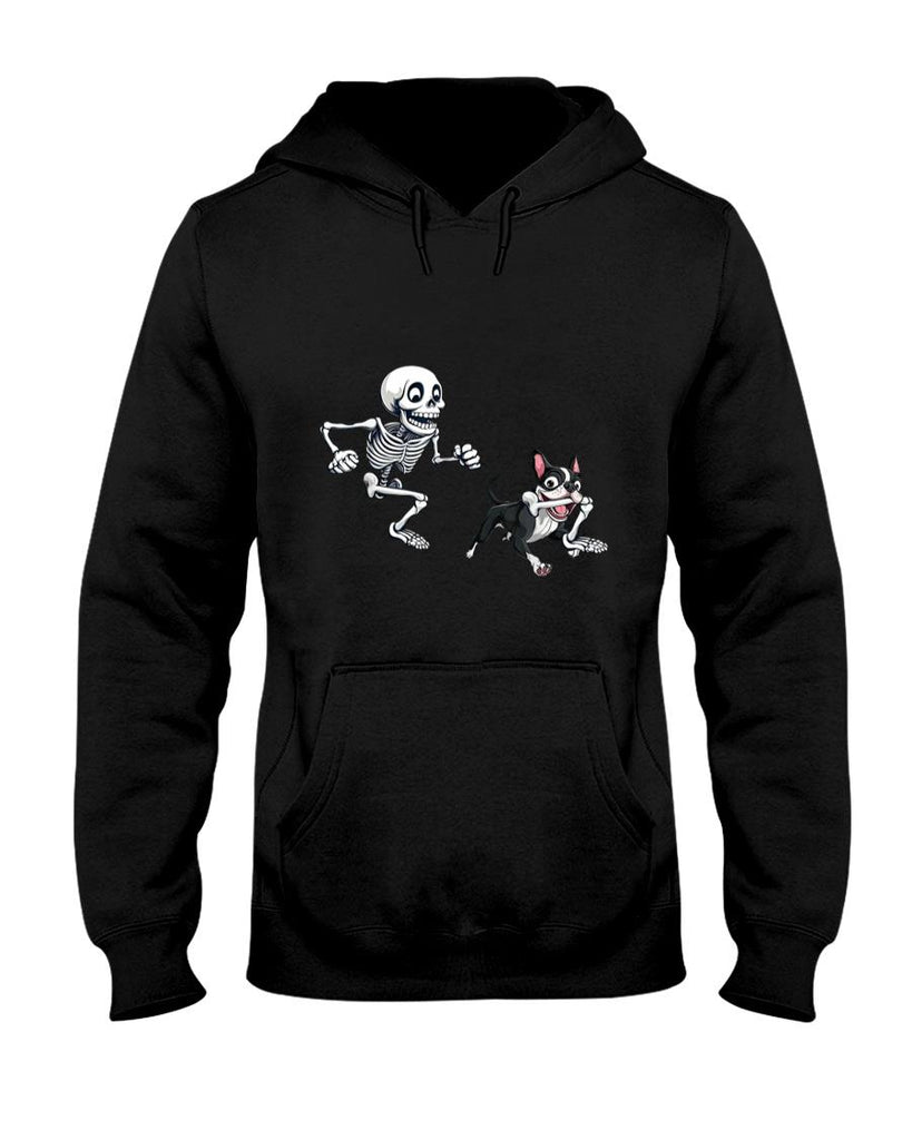Pet Mom Halloween Shirt - Skeleton Chasing Dog Boston Terrier Halloween Pet Lover T-Shirt