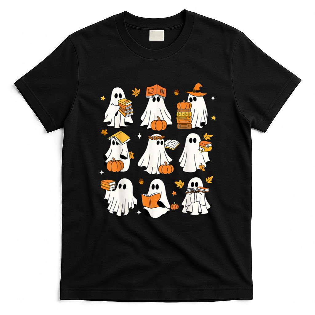 Halloween Shirt - Funny Ghost Book Reading Halloween Books Lover Teacher Kids T-Shirt