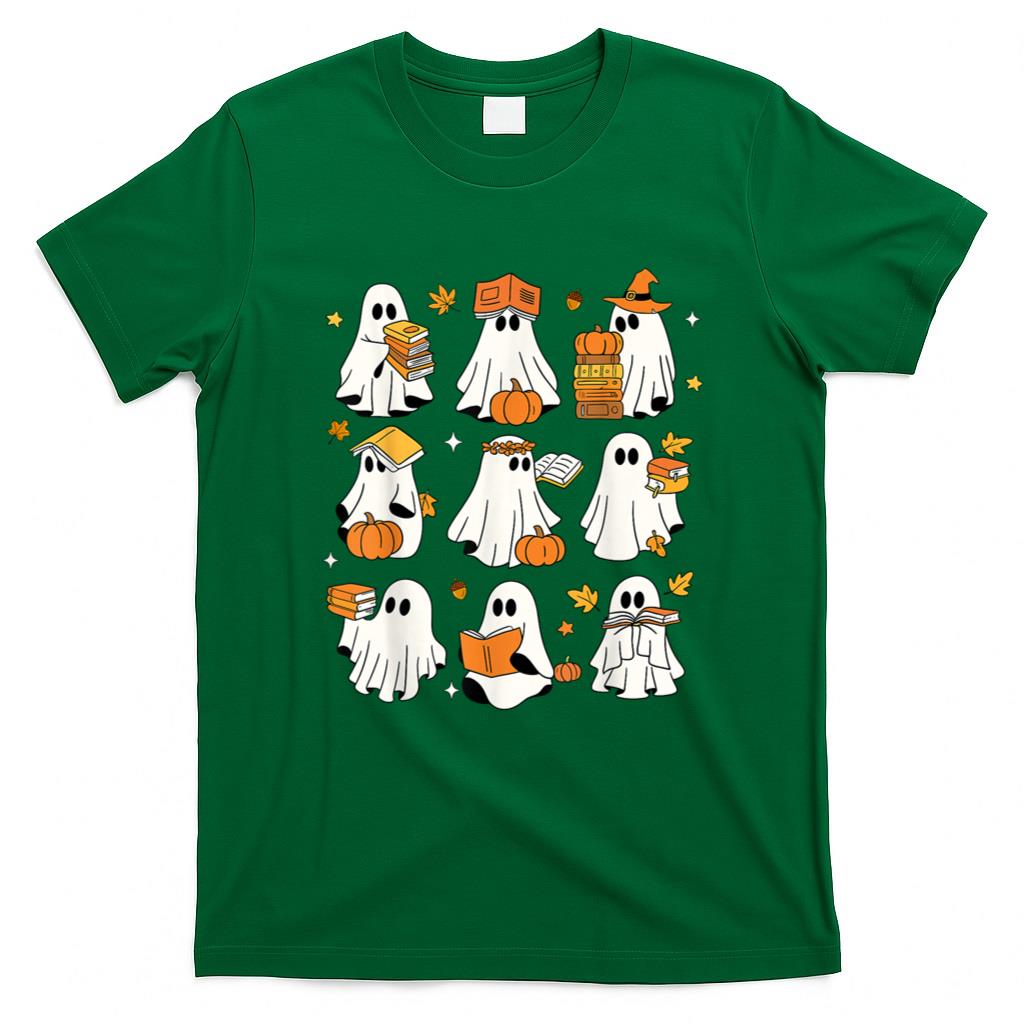 Halloween Shirt - Funny Ghost Book Reading Halloween Books Lover Teacher Kids T-Shirt