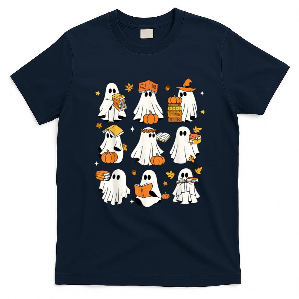 Halloween Shirt - Funny Ghost Book Reading Halloween Books Lover Teacher Kids T-Shirt