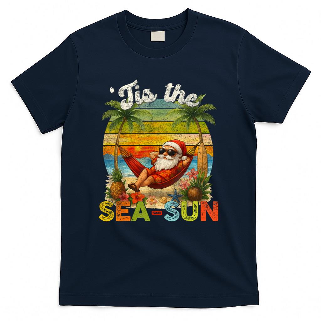 Tis The Sea-Sun Funny Christmas In July Hawaii Santa Beach T-Shirt