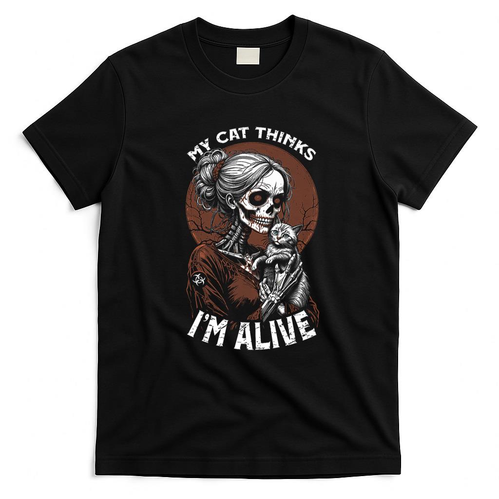 Pet Mom Halloween Shirt - Zombie Cat Mom Alive Hugging Kitty Funny Halloween Horror Premium T-Shirt