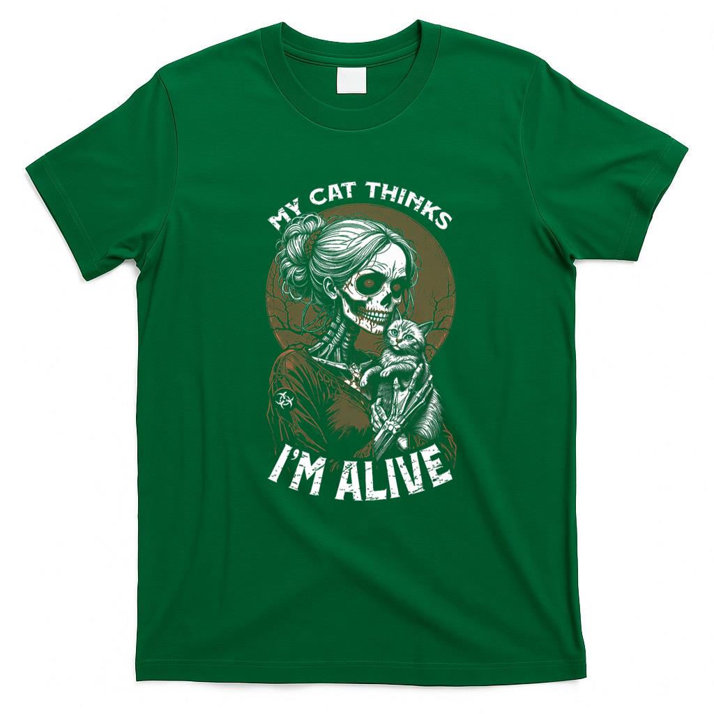Pet Mom Halloween Shirt - Zombie Cat Mom Alive Hugging Kitty Funny Halloween Horror Premium T-Shirt