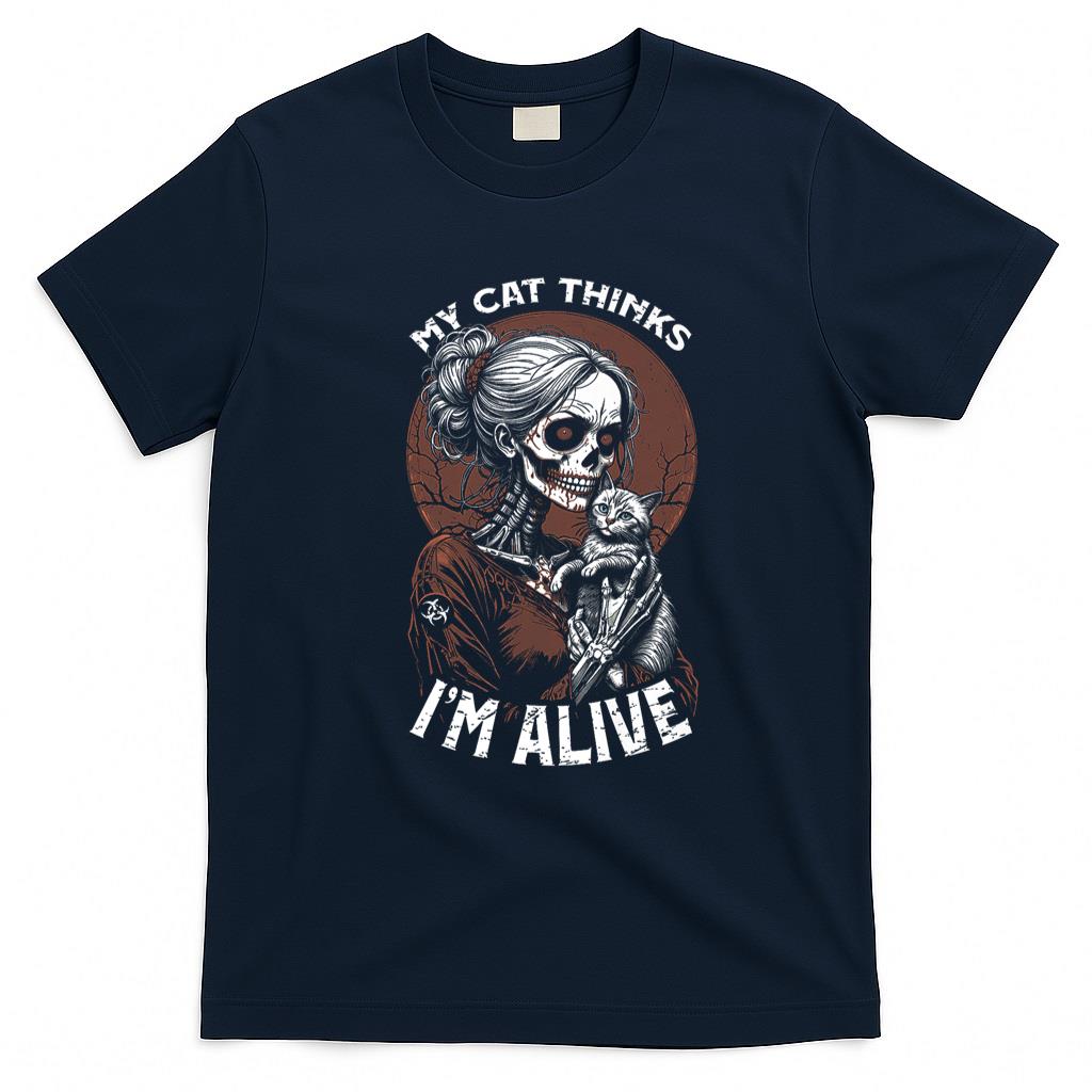 Pet Mom Halloween Shirt - Zombie Cat Mom Alive Hugging Kitty Funny Halloween Horror Premium T-Shirt