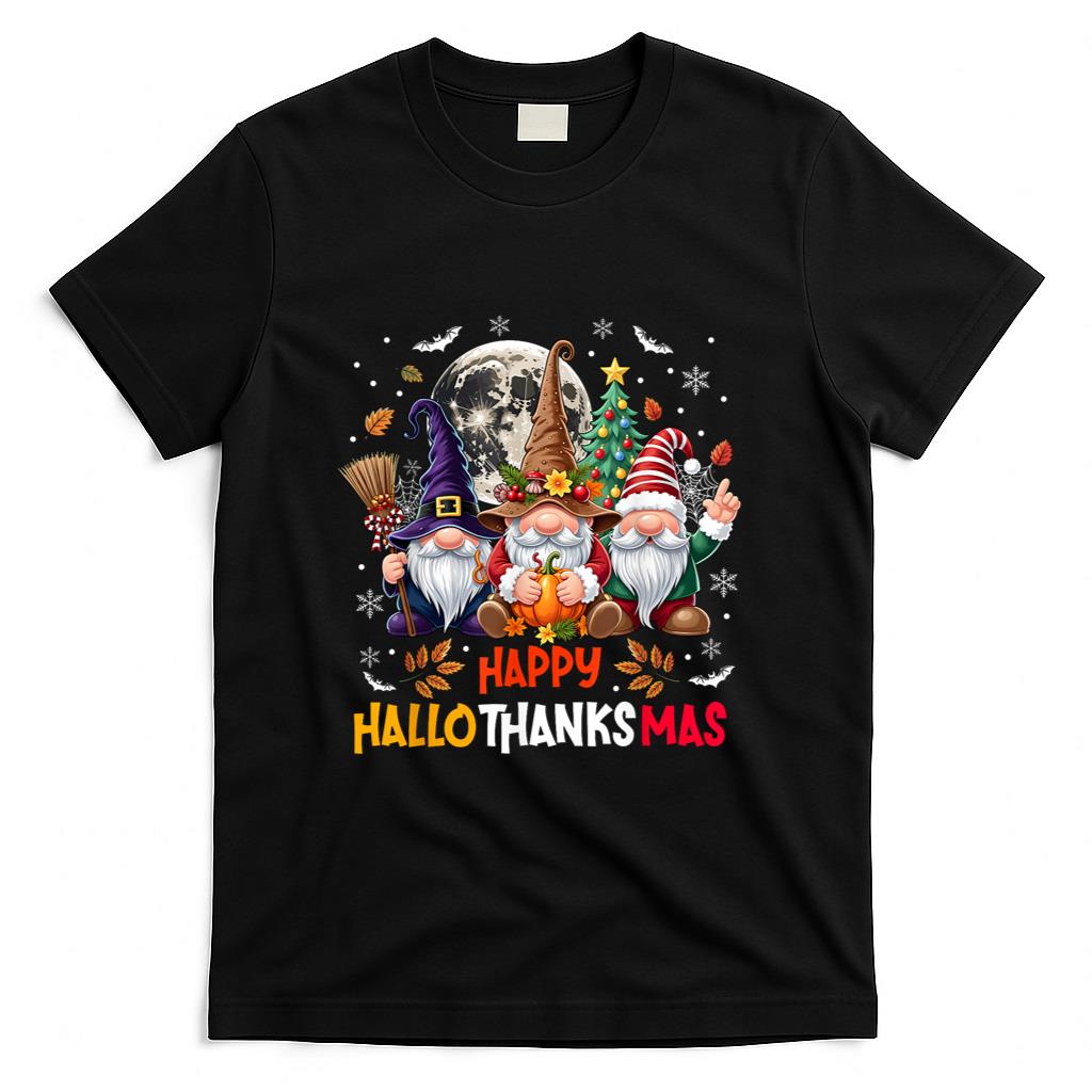 Gnome Hallothanksmas Halloween Thanksgiving Christmas T-Shirt