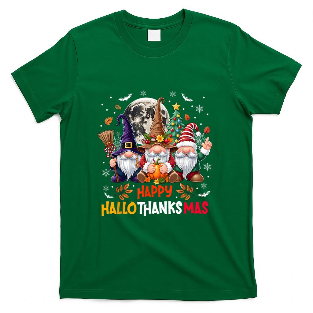 Gnome Hallothanksmas Halloween Thanksgiving Christmas T-Shirt