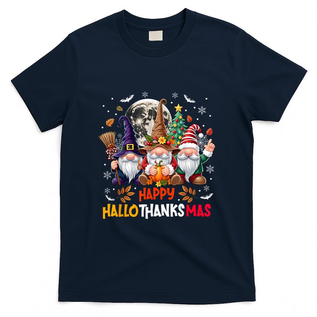 Gnome Hallothanksmas Halloween Thanksgiving Christmas T-Shirt