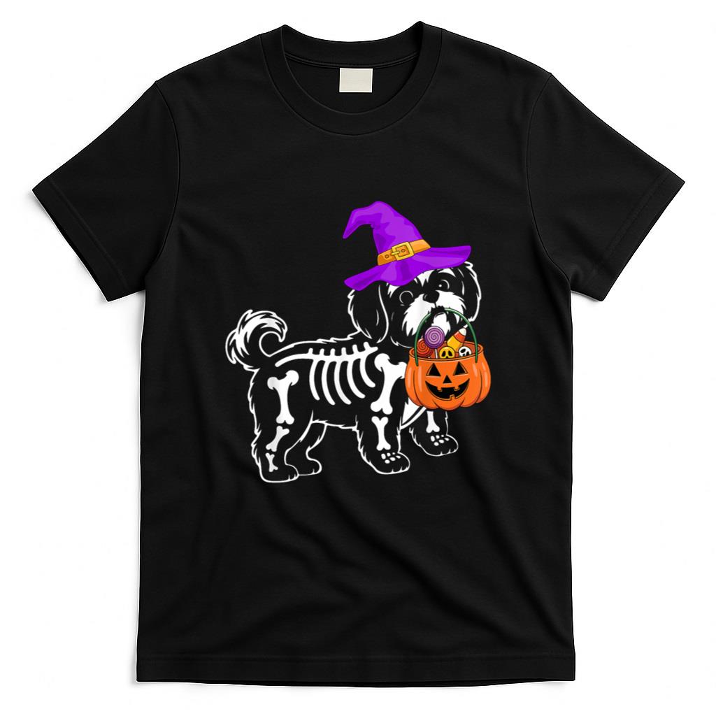 Halloween Shirt - Shih Tzu Dog Halloween Spooky Skeleton Trick or Treat T-Shirt