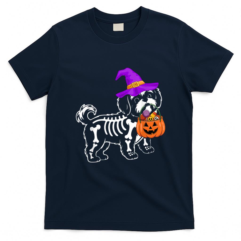 Halloween Shirt - Shih Tzu Dog Halloween Spooky Skeleton Trick or Treat T-Shirt
