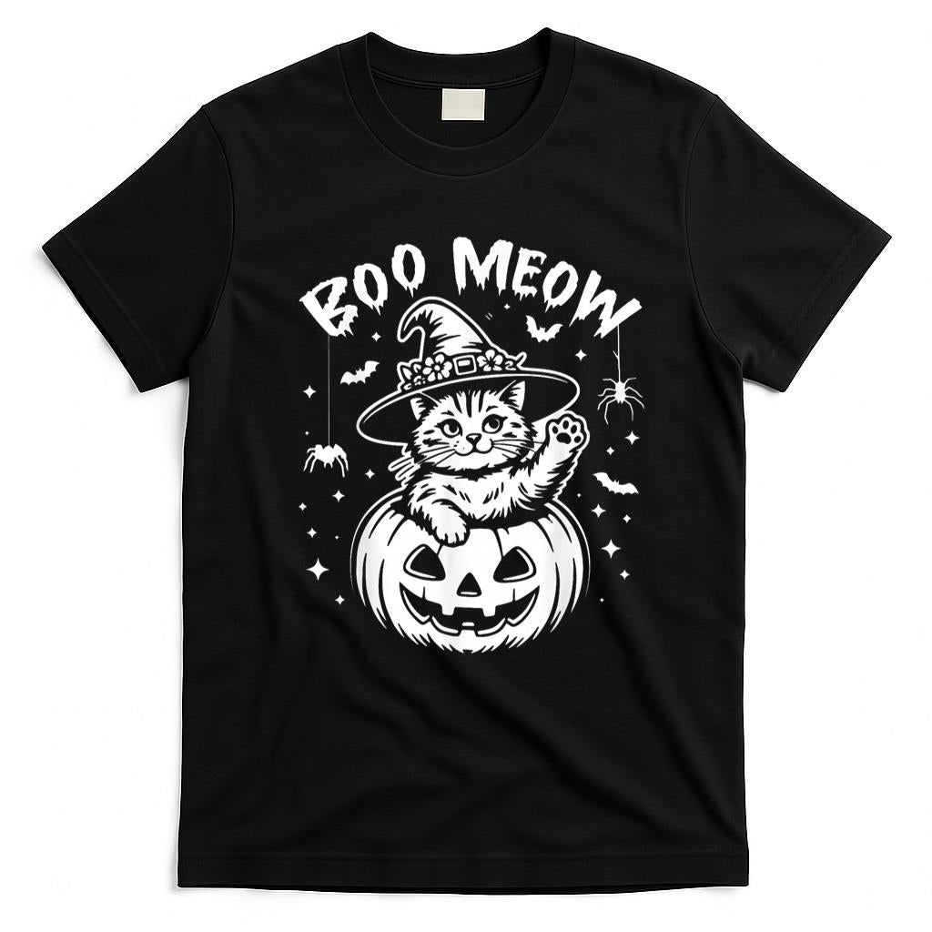 Pet Mom Halloween Shirt - Boo Meow Cat Halloween Costume Cute Pumpkin Fur Dad Pet Mom T-Shirt
