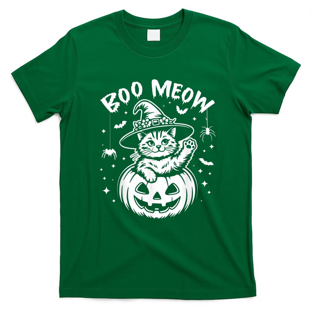 Pet Mom Halloween Shirt - Boo Meow Cat Halloween Costume Cute Pumpkin Fur Dad Pet Mom T-Shirt