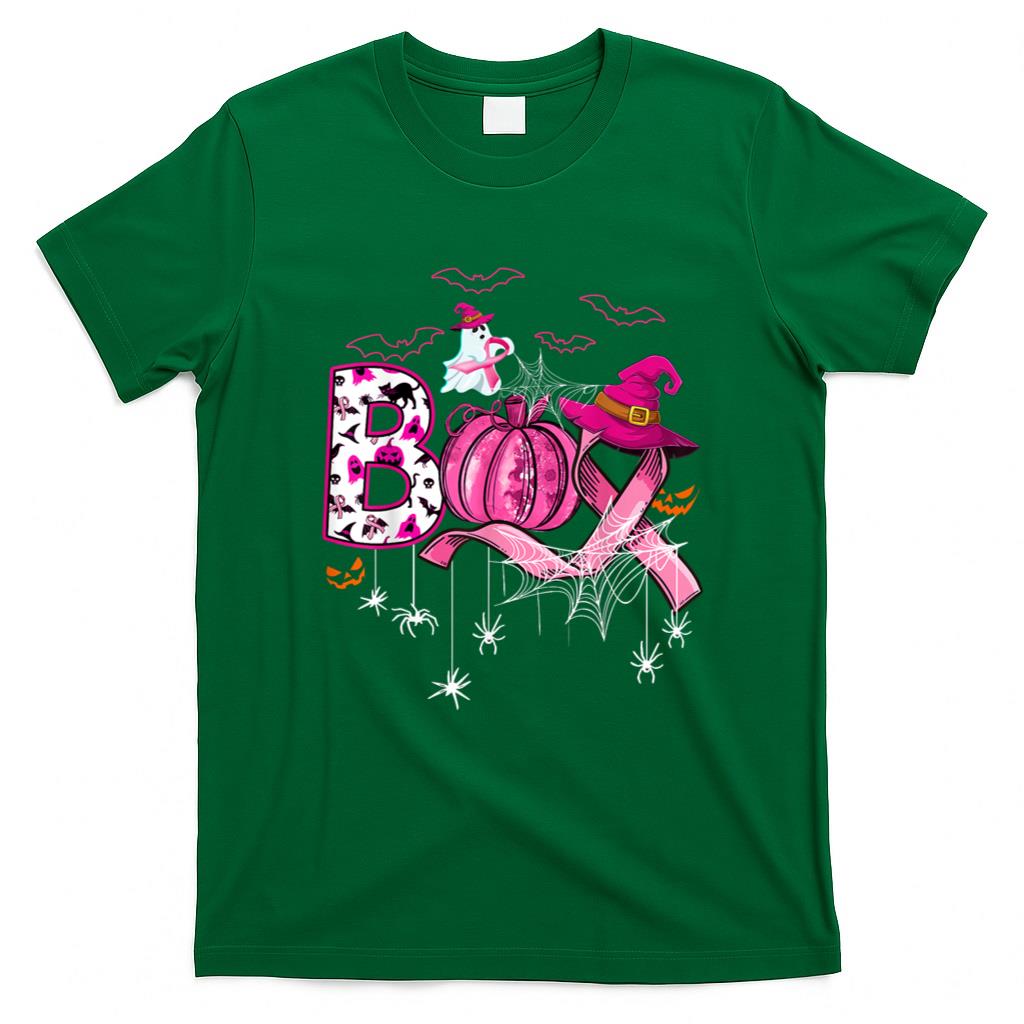 Halloween Shirt - Boo Halloween Pumpkin Pink Ribbon Witch Breast Cancer T-Shirt