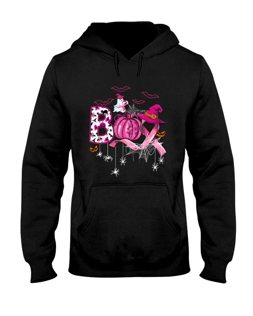Halloween Shirt - Boo Halloween Pumpkin Pink Ribbon Witch Breast Cancer T-Shirt