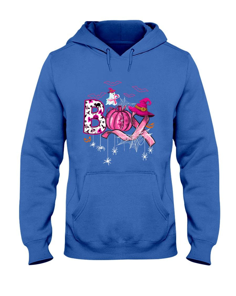Halloween Shirt - Boo Halloween Pumpkin Pink Ribbon Witch Breast Cancer T-Shirt