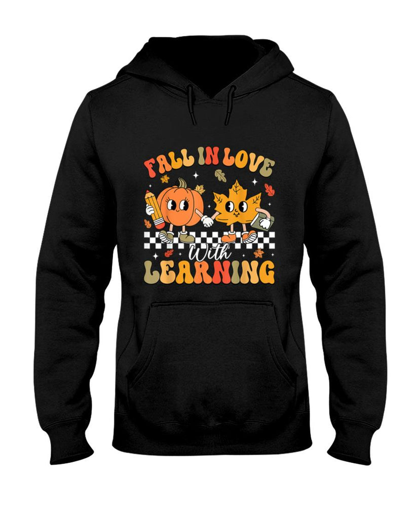 Retro Fall In Love With Learning Autumn Pumpkin Teacher T-Shirt_2