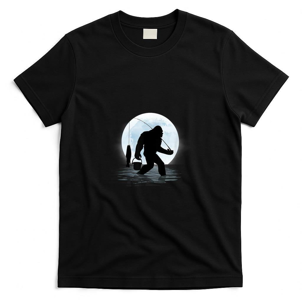 Funny Tees - Bigfoot Fishing Funny Sasquatch and Fish Night Fishing T-Shirt