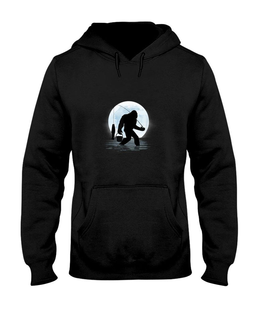 Funny Tees - Bigfoot Fishing Funny Sasquatch and Fish Night Fishing T-Shirt