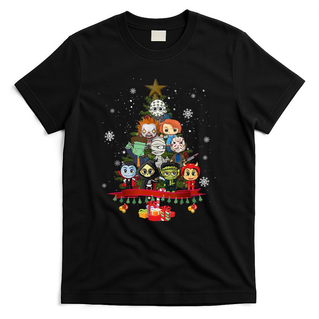 Horror Halloween Christmas Tree Xmas Decor Scary Characters T-Shirt