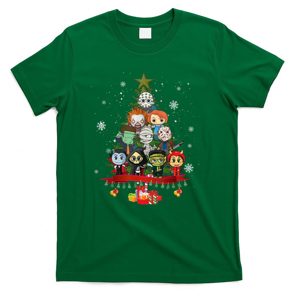 Horror Halloween Christmas Tree Xmas Decor Scary Characters T-Shirt
