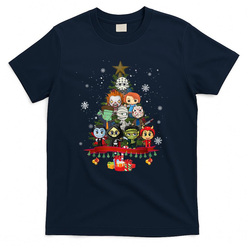 Horror Halloween Christmas Tree Xmas Decor Scary Characters T-Shirt