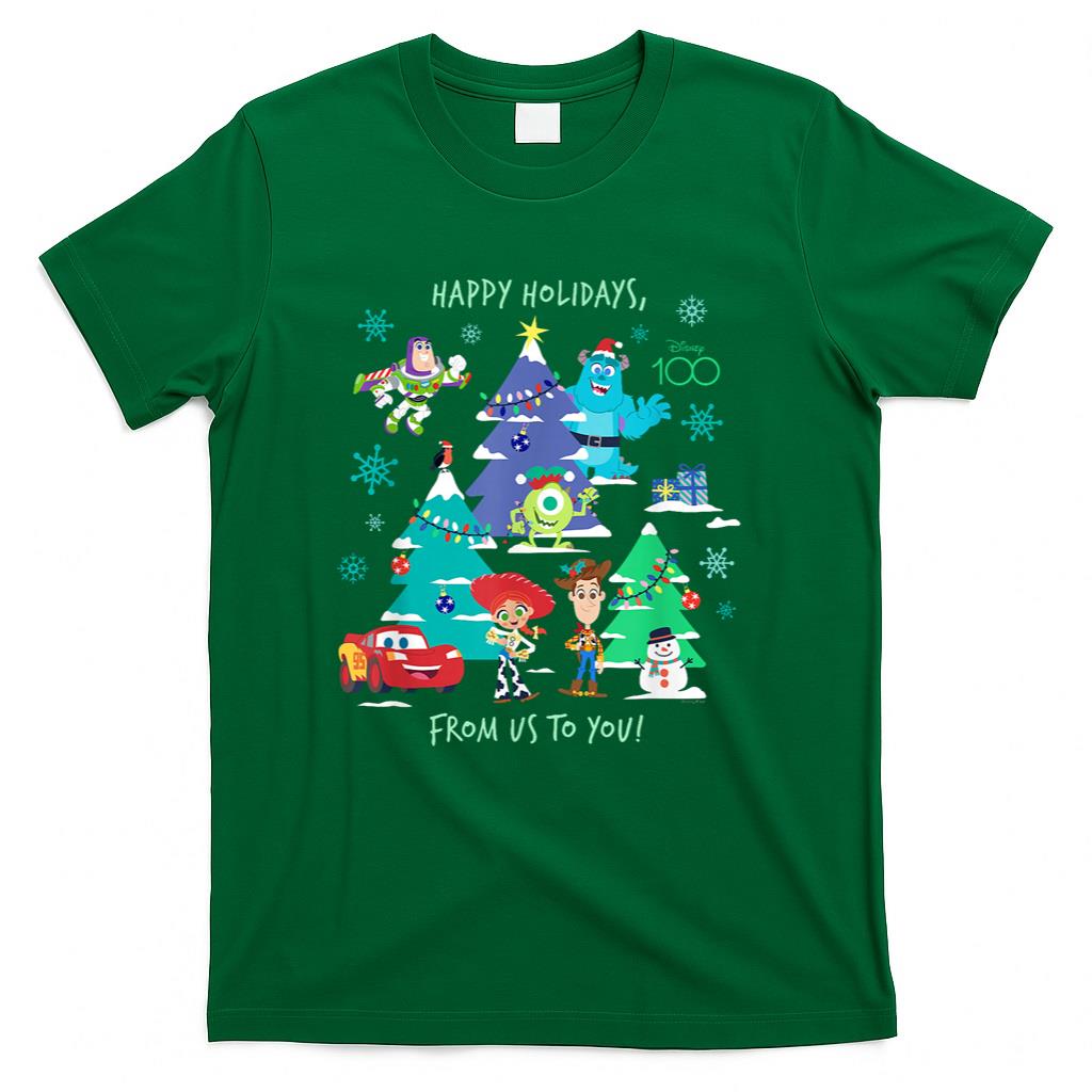 Disney 100 and Pixar Christmas Happy Holidays from Us to You T-Shirt