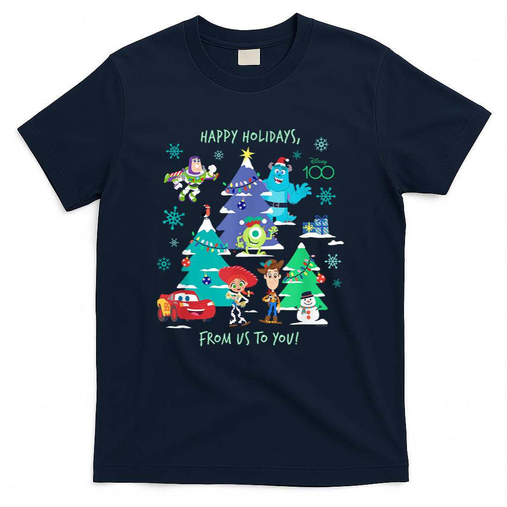 Disney 100 and Pixar Christmas Happy Holidays from Us to You T-Shirt