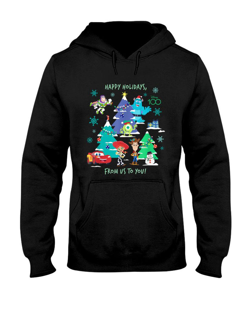 Disney 100 and Pixar Christmas Happy Holidays from Us to You T-Shirt