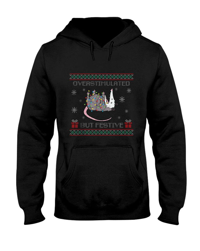 Overstimulated But Festive Opossum Ugly Sweater Christmas T-Shirt