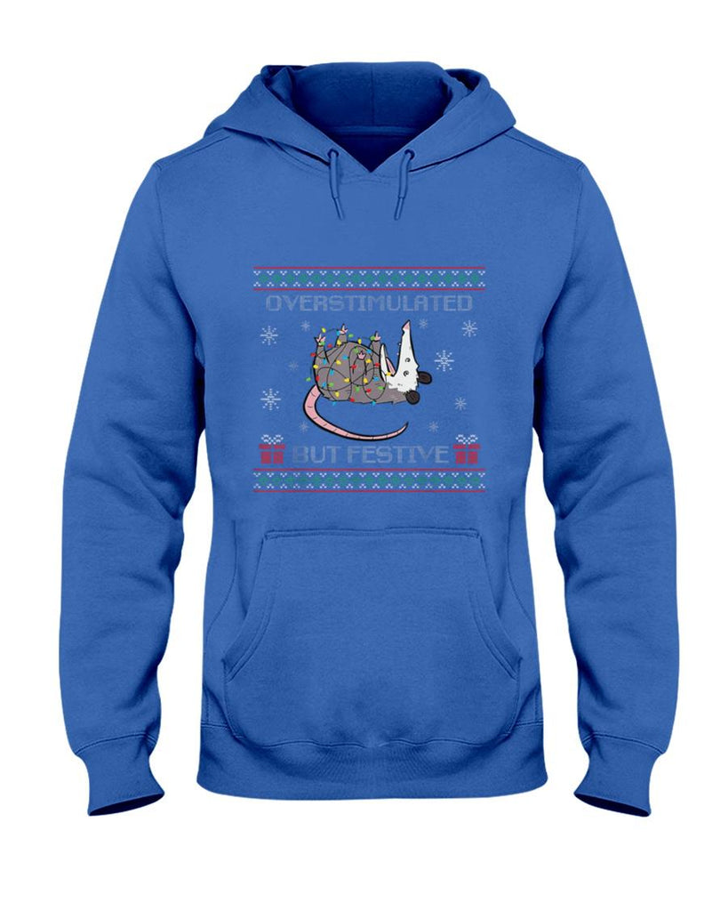 Overstimulated But Festive Opossum Ugly Sweater Christmas T-Shirt