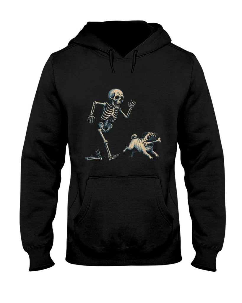 Pet Mom Halloween Shirt - Funny Skeleton Chasing Pug Halloween Dog Mom Pug Lover T-Shirt