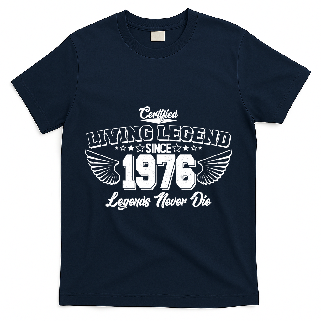 50th Birthday Certified Living Legend Since 1976 Legends Never Die Vintage Wings T-Shirt - Navy