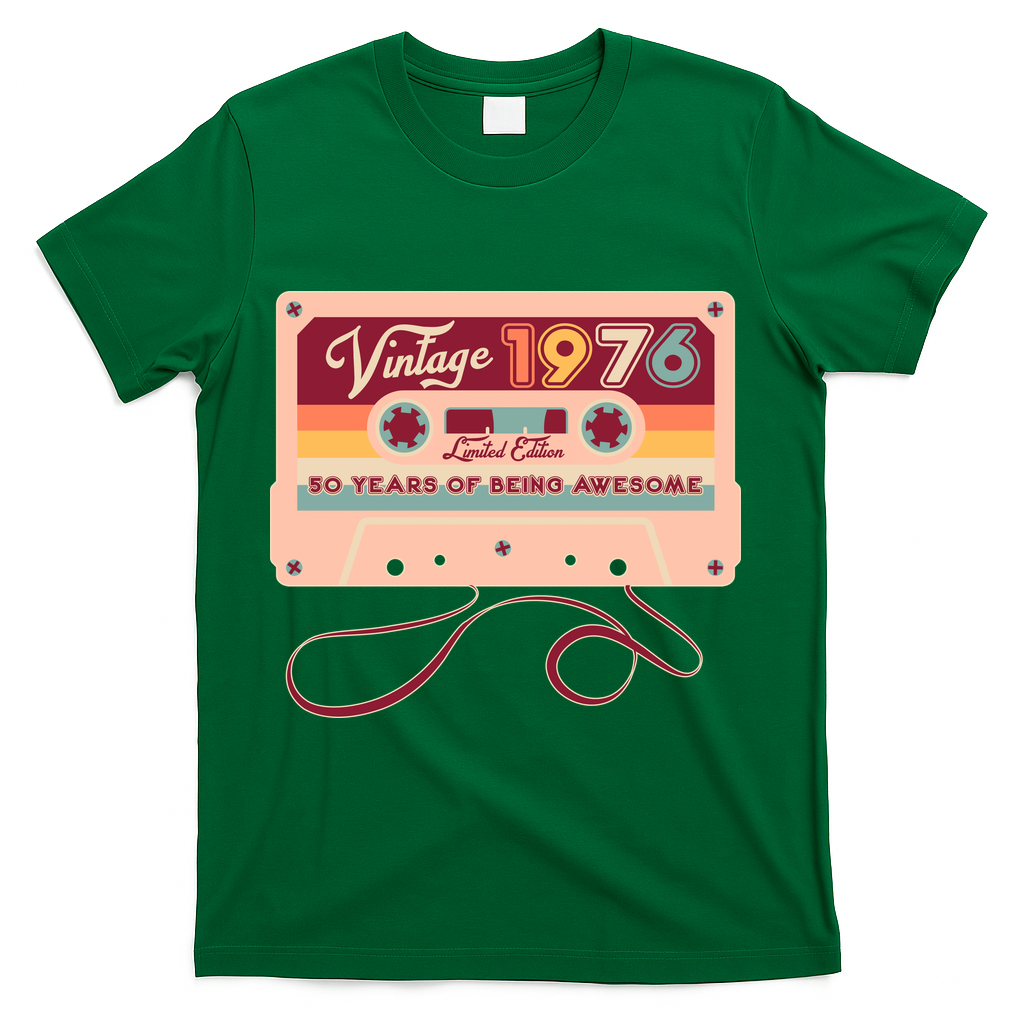 50th Birthday Vintage 1976 Limited Edition Cassette Tape T-Shirt - Green