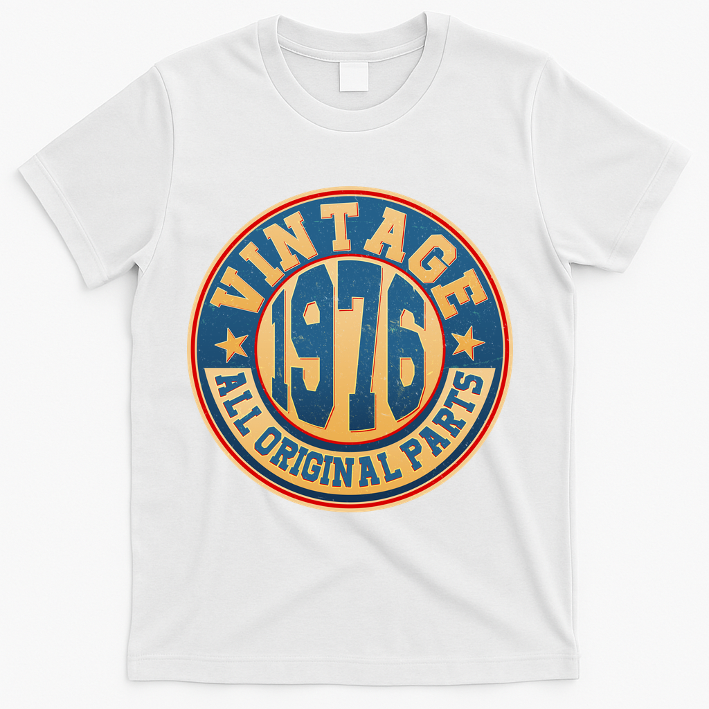 50th Birthday Vintage 1976 All Original Parts Shield Emblem  T-Shirt - White