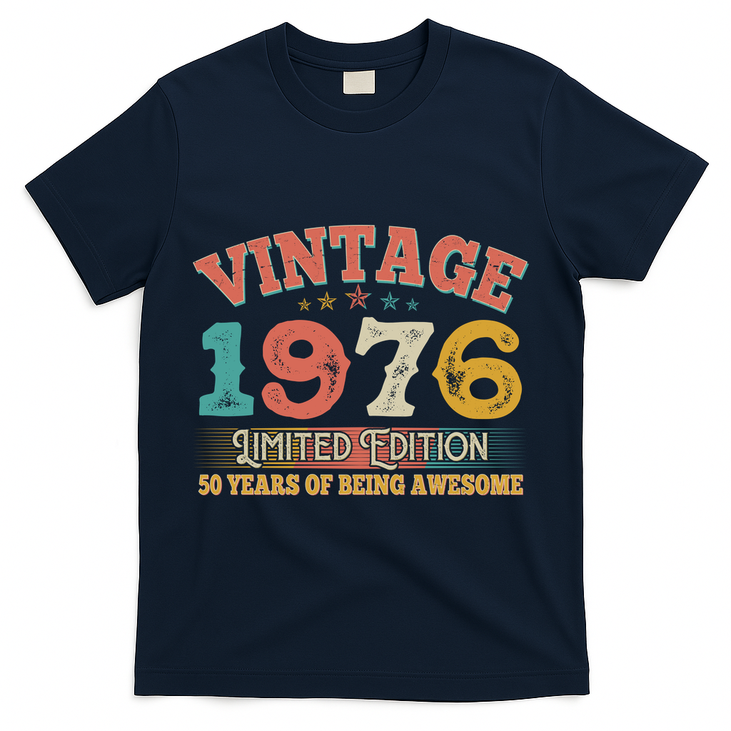 50th Birthday Vintage 1976 Limited Edition 50 Years Of Being Awesome T-Shirt - Navy