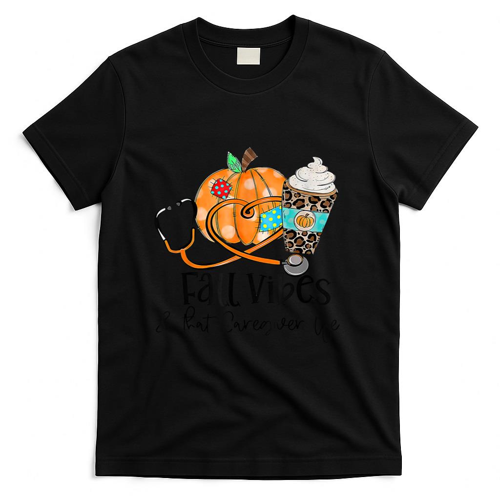 Fall Vibes And Caregiver Life Pumpkin Leopard Thanksgiving T-Shirt