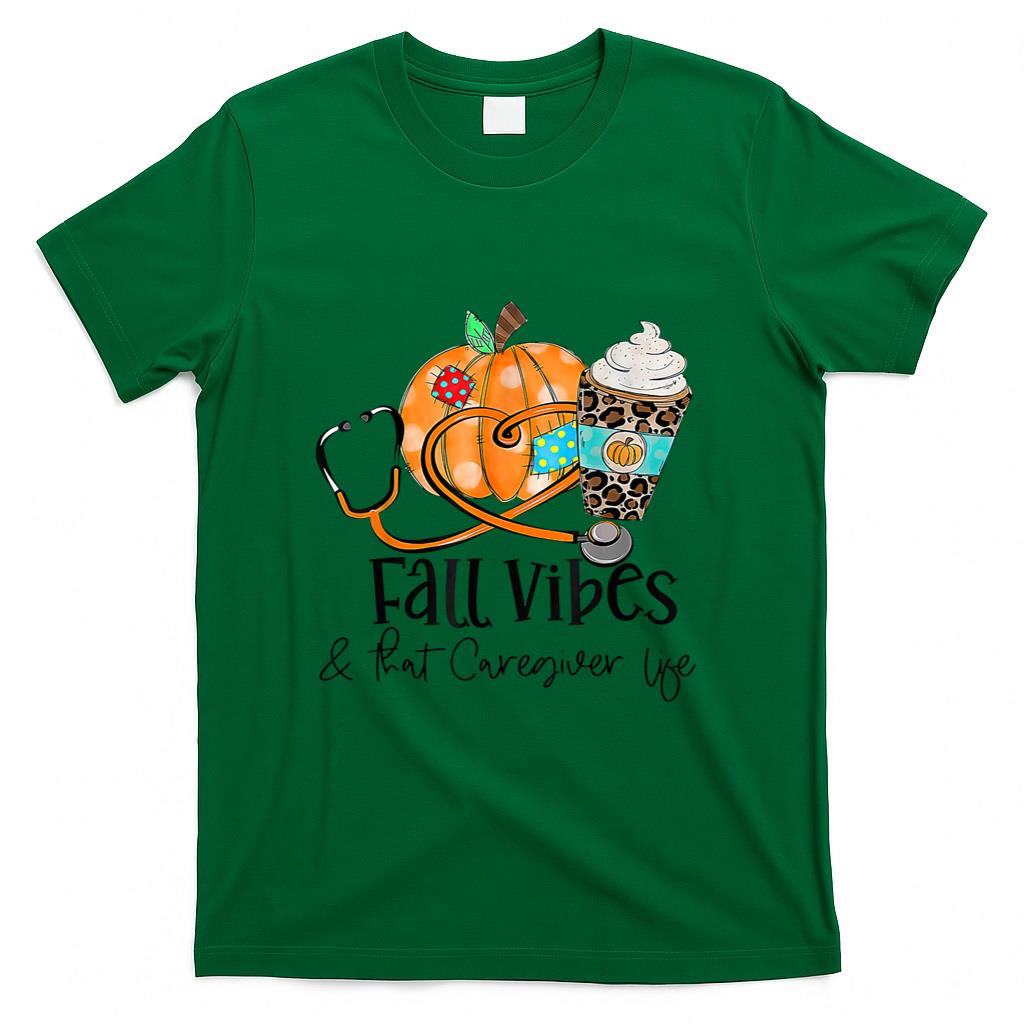 Fall Vibes And Caregiver Life Pumpkin Leopard Thanksgiving T-Shirt