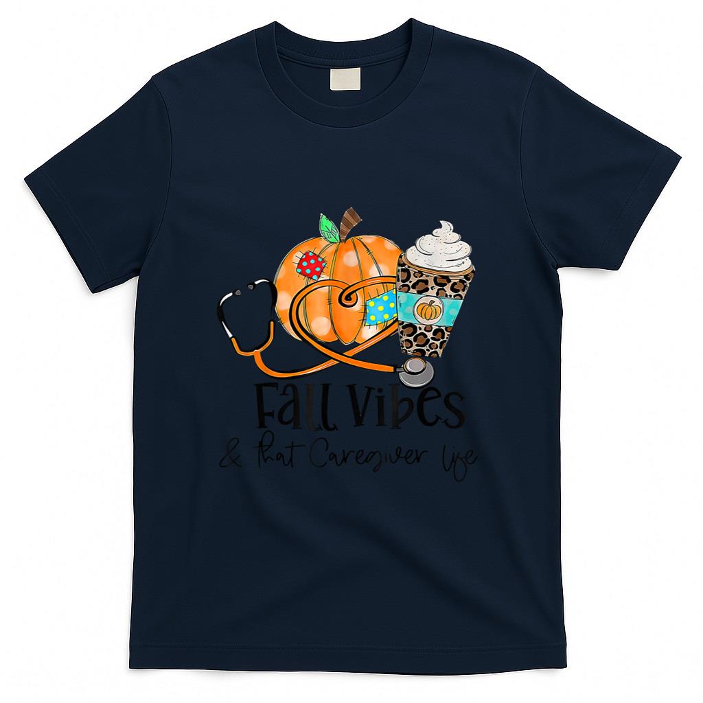 Fall Vibes And Caregiver Life Pumpkin Leopard Thanksgiving T-Shirt