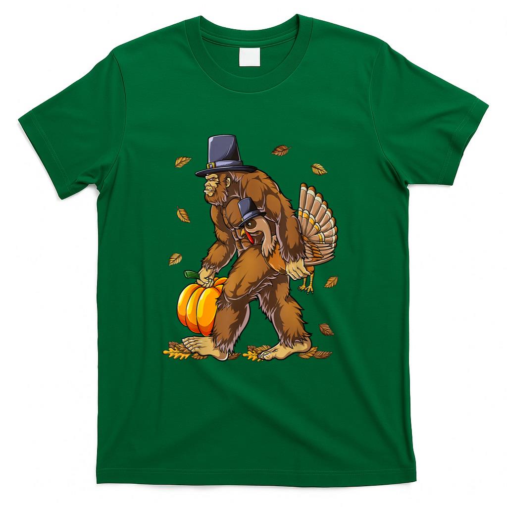 Bigfoot Pilgrim Turkey Pumpkin Thanksgiving Day Boys Men T-Shirt