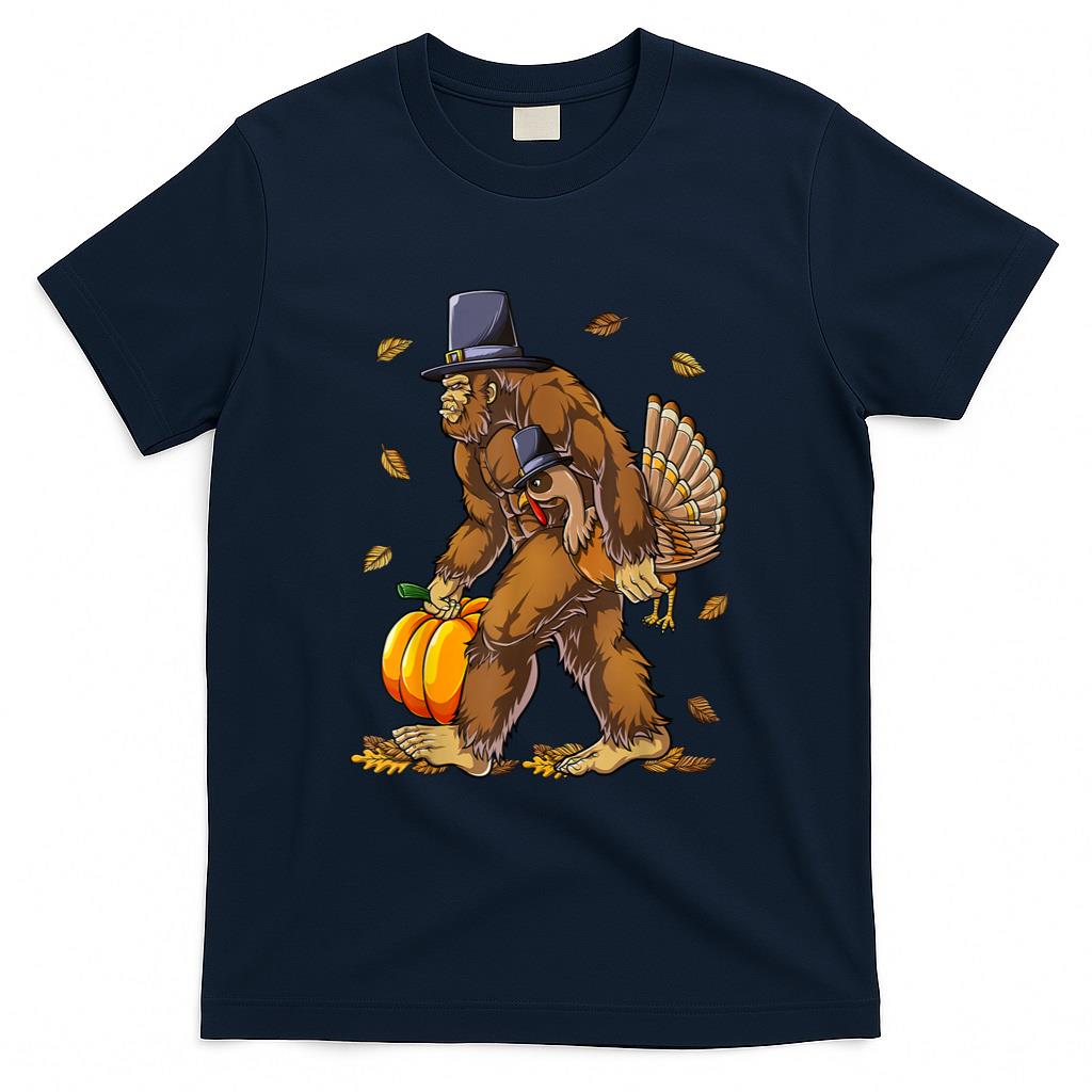 Bigfoot Pilgrim Turkey Pumpkin Thanksgiving Day Boys Men T-Shirt